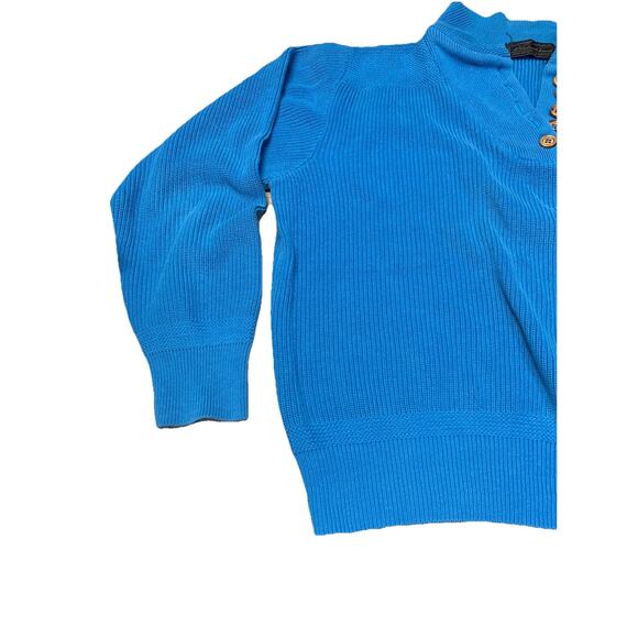 Vtg EDDIE BAUER Cotton Chunky Cable Knit Henley Sweater Sz L Blue Fisherman Cozy - Picture 3 of 9
